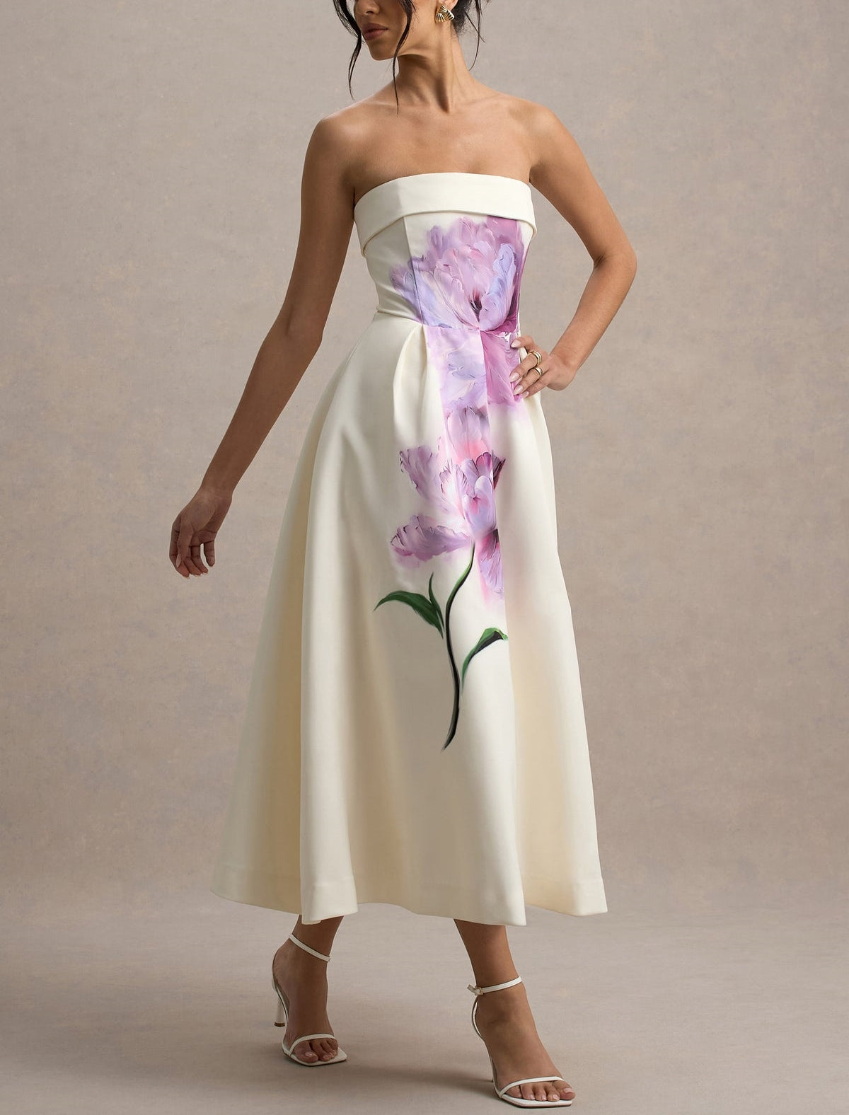 Purple Floral Strapless Dress