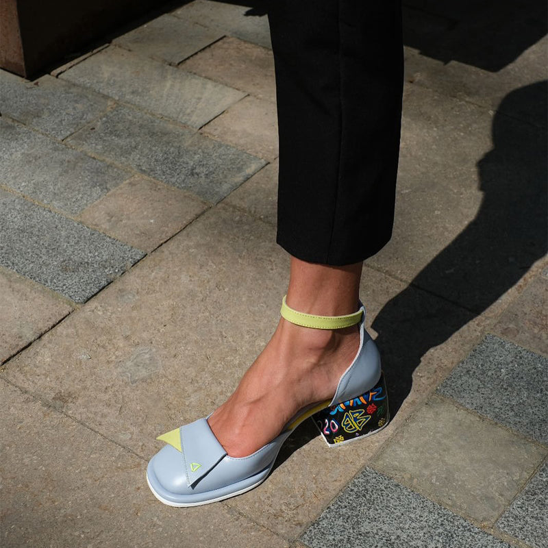 Thick Heeled Square Toe Candy Colored Leather Shoes