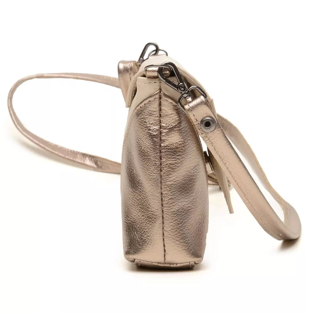 Champagne Colored Leather Lightweight Crossbody Bag