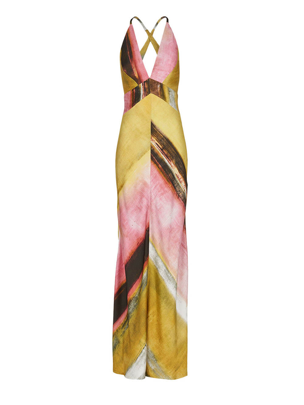 Beautiful Date Unique Print Backless Crisscross Straps Flared Maxi Dress