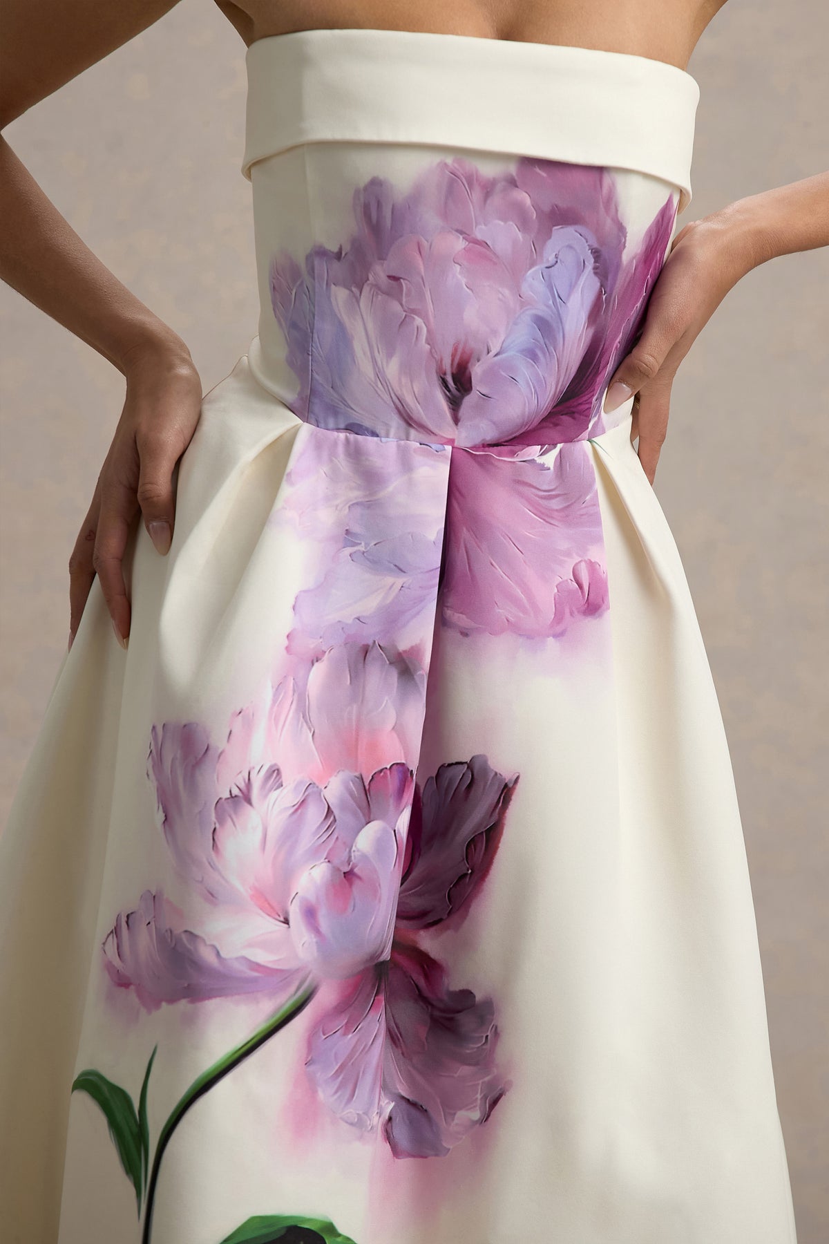 Purple Floral Strapless Dress