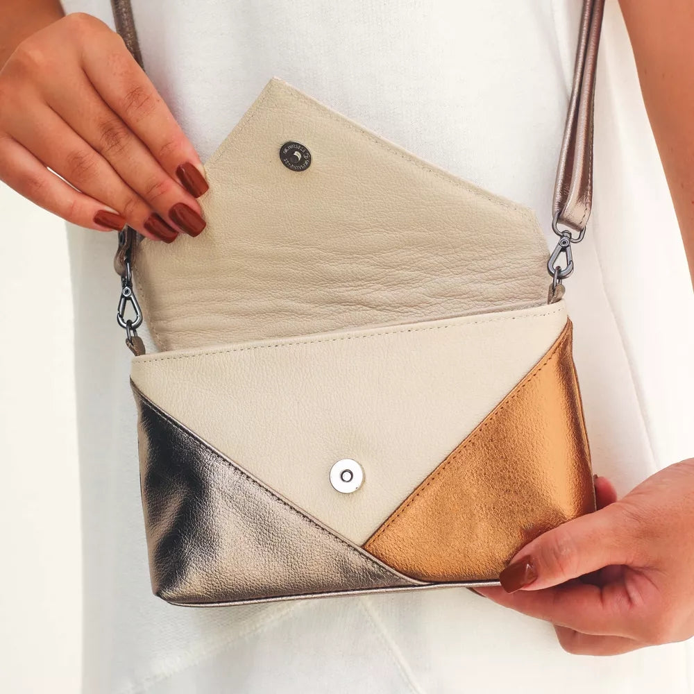 Champagne Colored Leather Lightweight Crossbody Bag