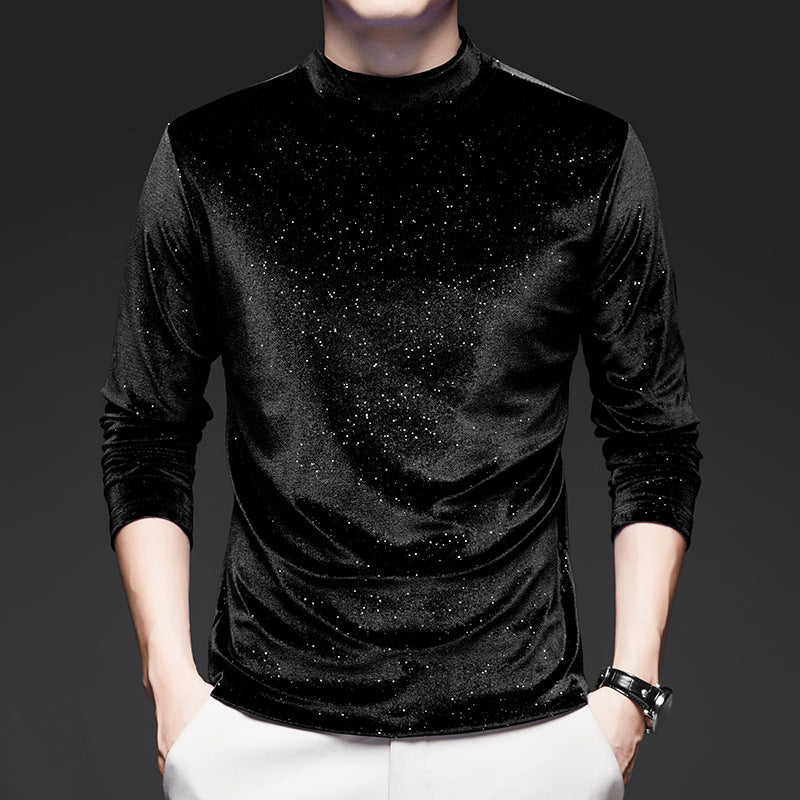 Men's trendy gold velvet long sleeved T-shirt