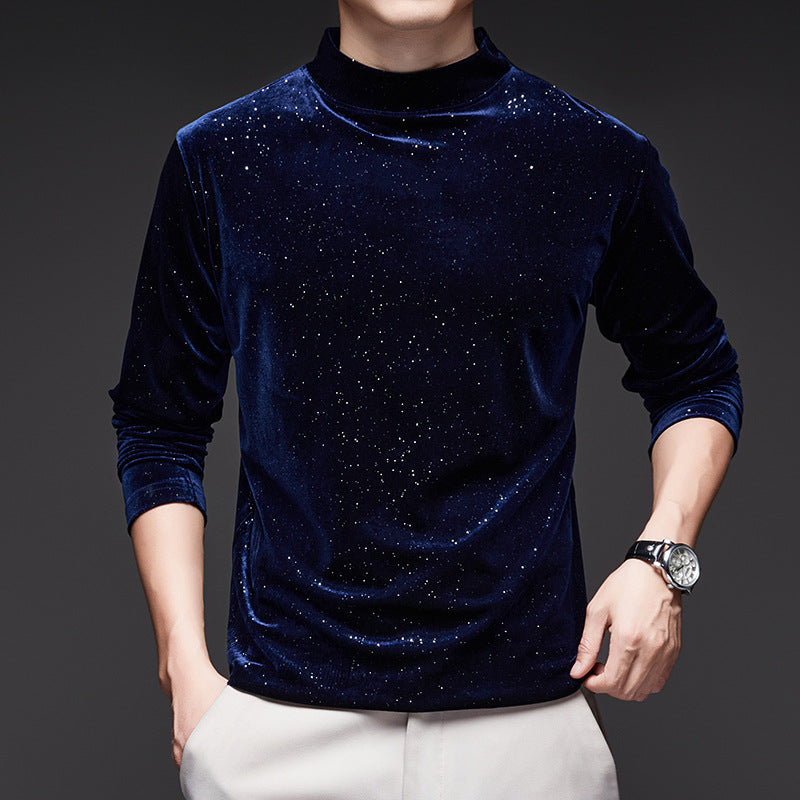 Men's trendy gold velvet long sleeved T-shirt