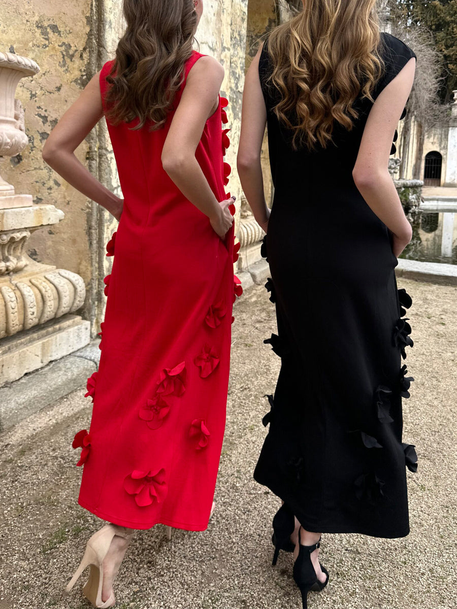 3D Flower Sleeveless Maxi Dress