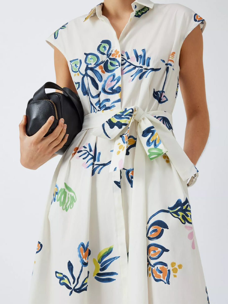 Sleeveless Printed Belted Shirtdress