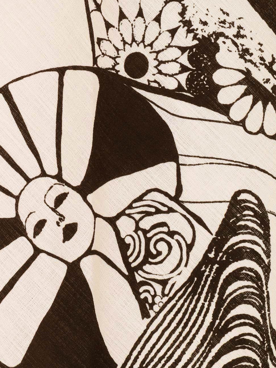 Placement Print Wide Sleeve V-neck Dress