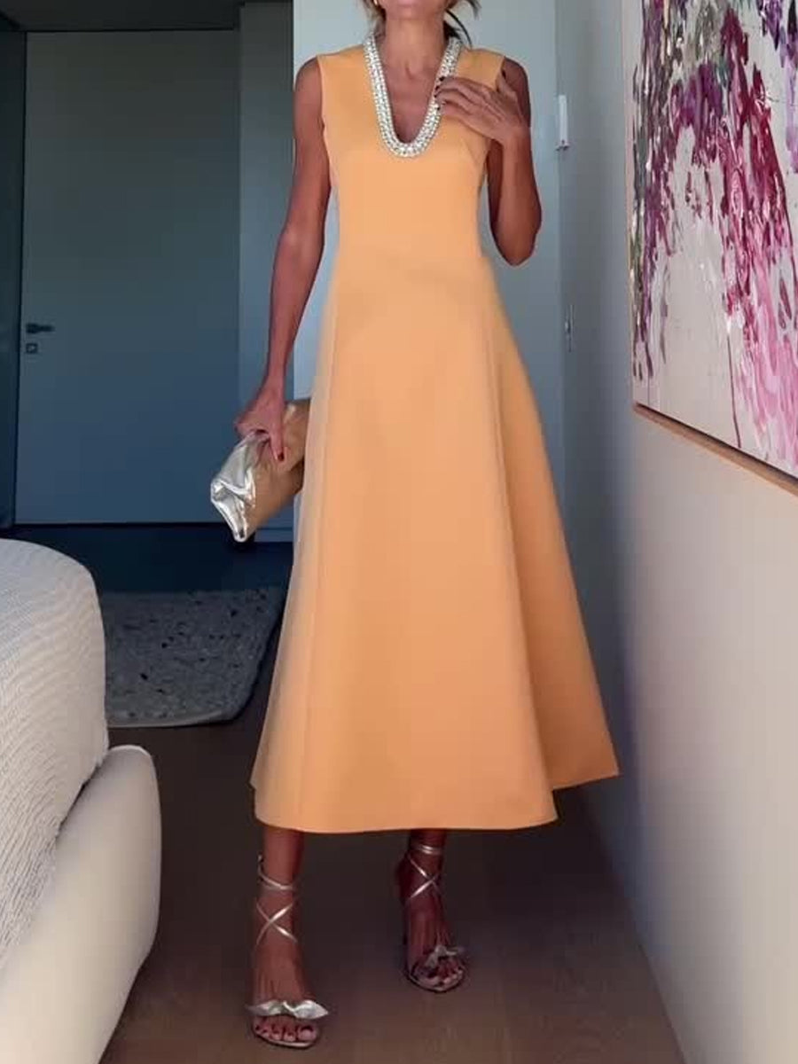 Deep V Neck Embellished Maxi Dress