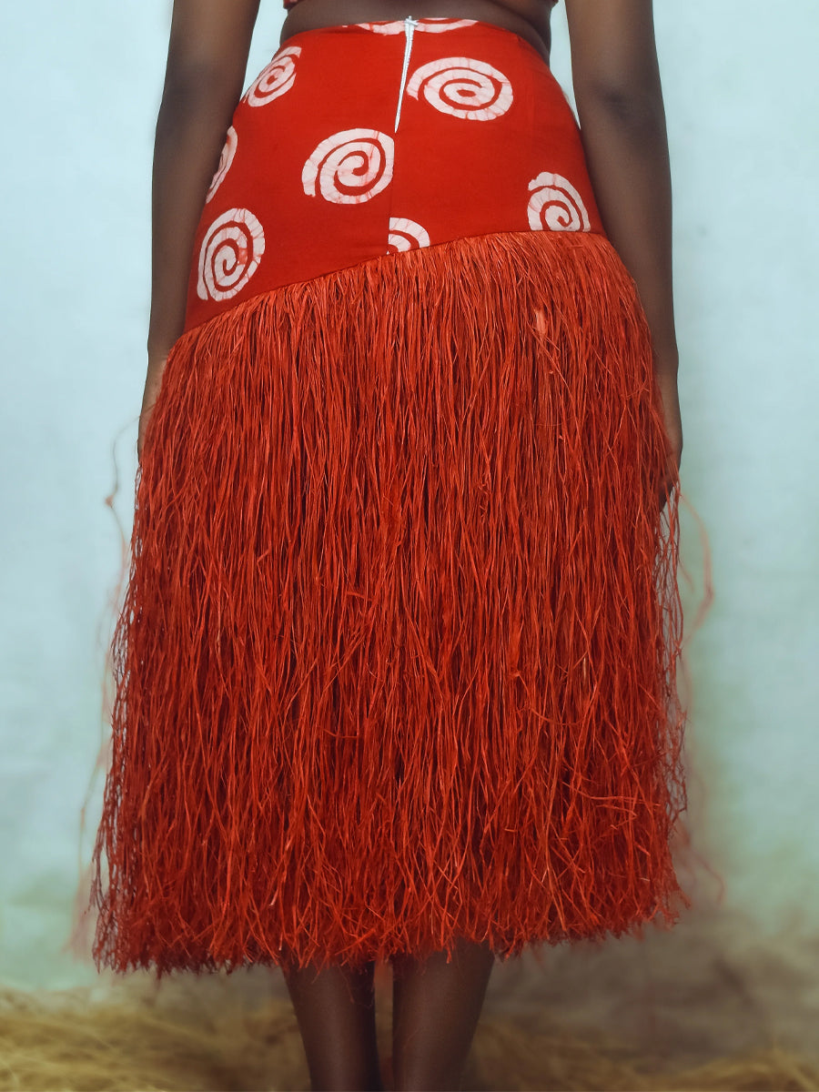 Fringed Hem Printed High Waist Skirt