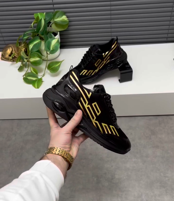 Golden Patterned Air Cushion Casual Sports Shoes
