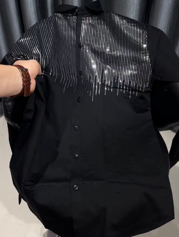 Men's Line Sparkling Diamond Long Sleeved Shirt