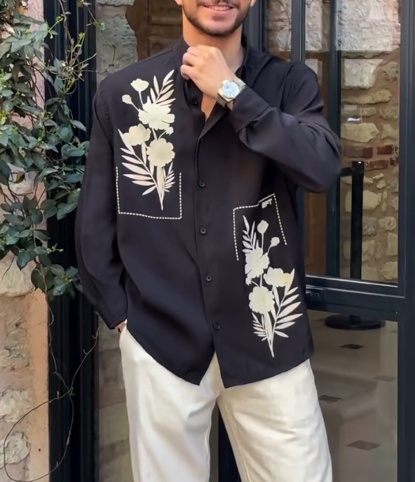 Floral Printed Minimalist Long Sleeved Shirt
