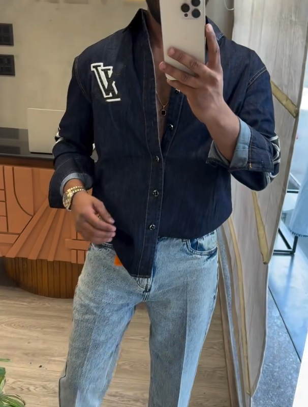 Men's Luxury Printed Denim Long Sleeved Shirt