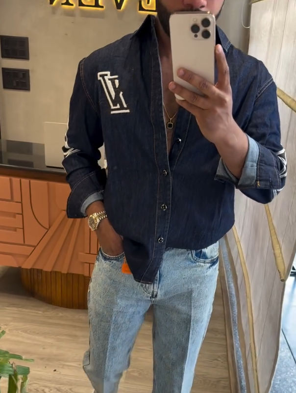Men's Luxury Printed Denim Long Sleeved Shirt