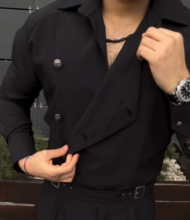 Men's Side Button Long Sleeved Shirt