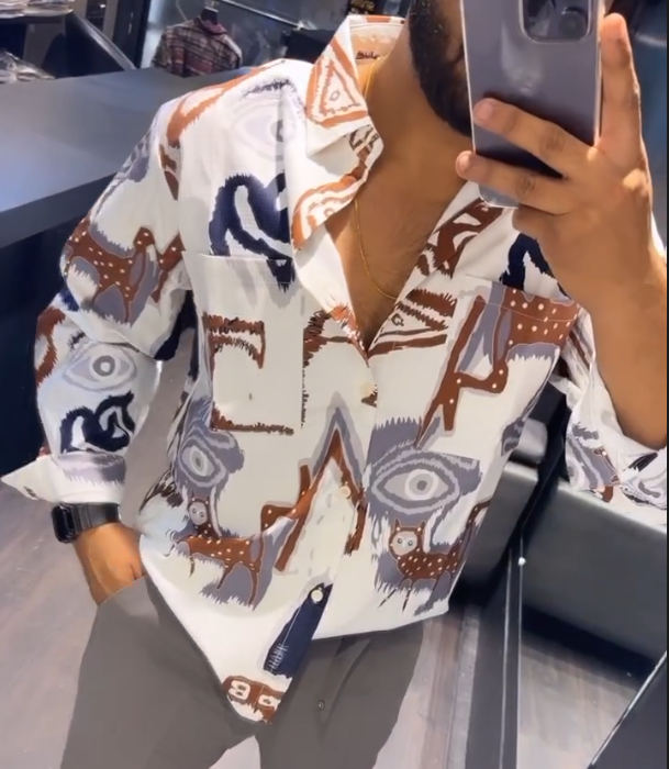 Men's Irregular Graffiti Long Sleeved Shirt