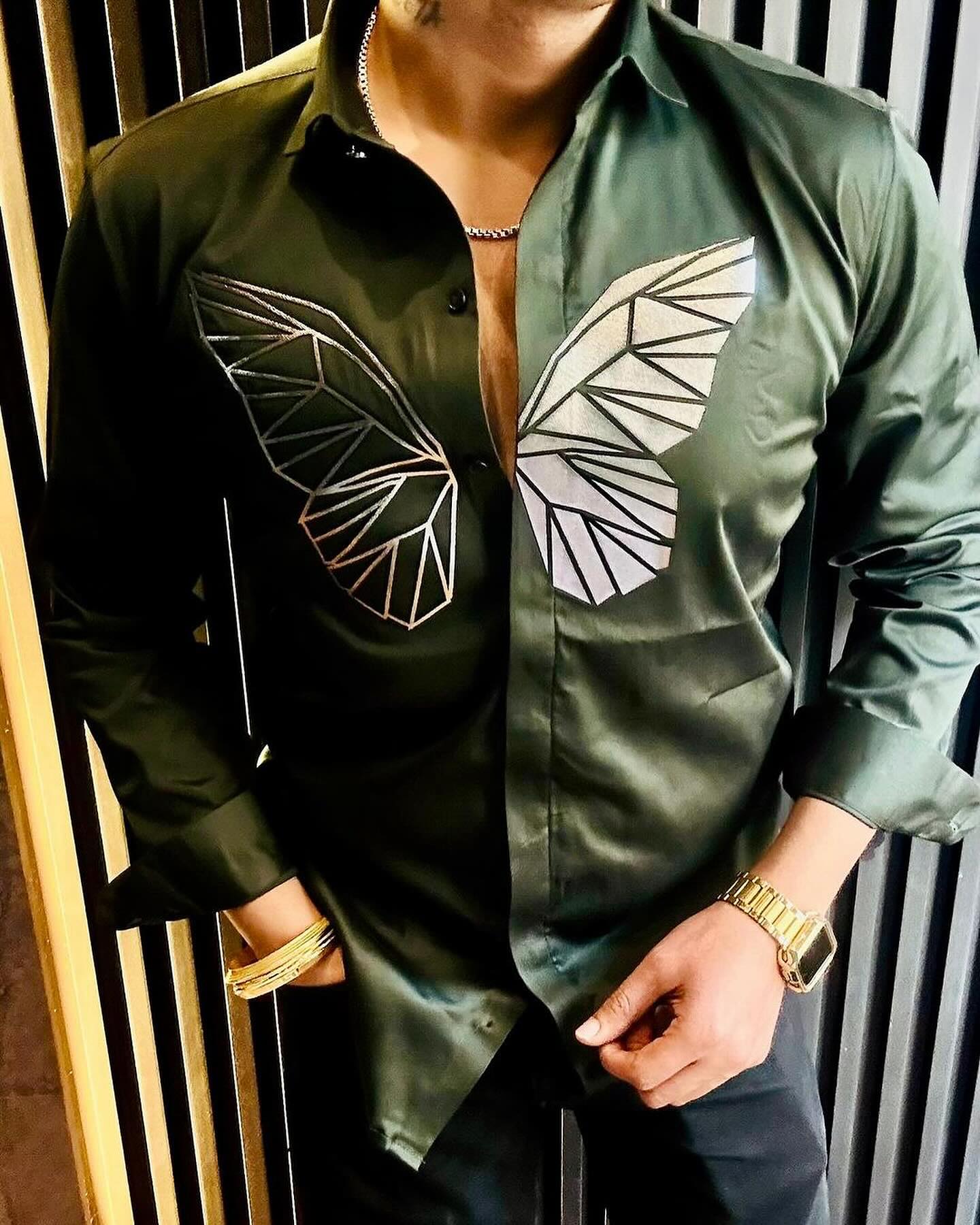 Men's Glitter Butterfly Long Sleeved Shirt