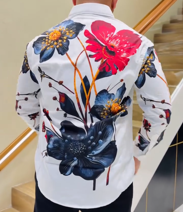 Men's Long Sleeved Shirt With Large Floral Print