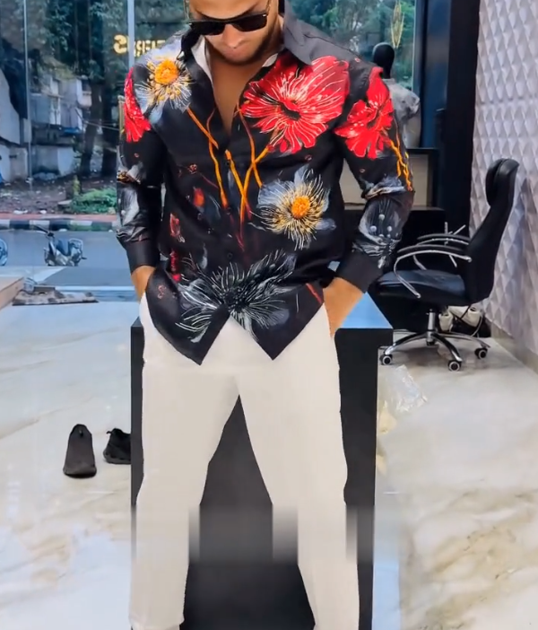 Men's Long Sleeved Shirt With Large Floral Print