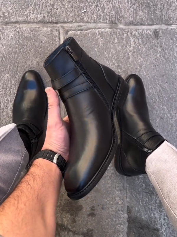 Men's Black Side Zipper Strap High Top Chelsea
