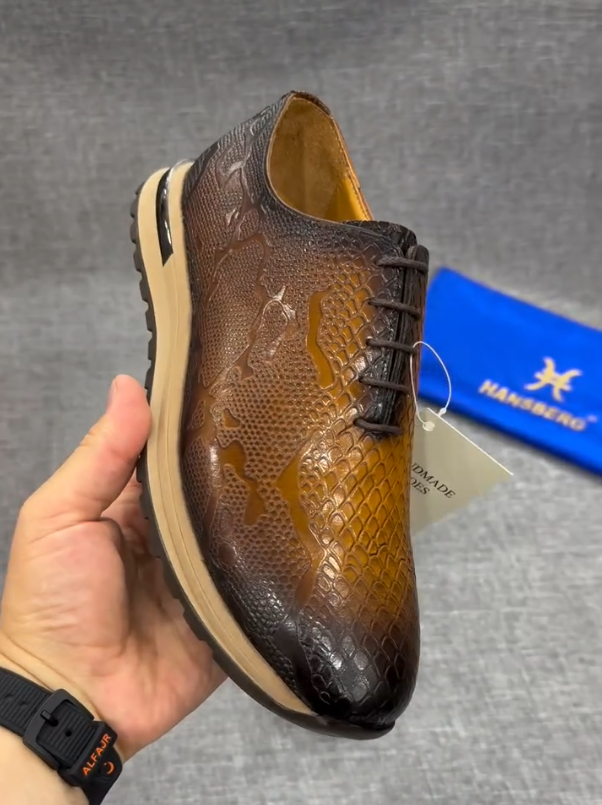 Men's Shiny Snake Patterned Casual Shoes