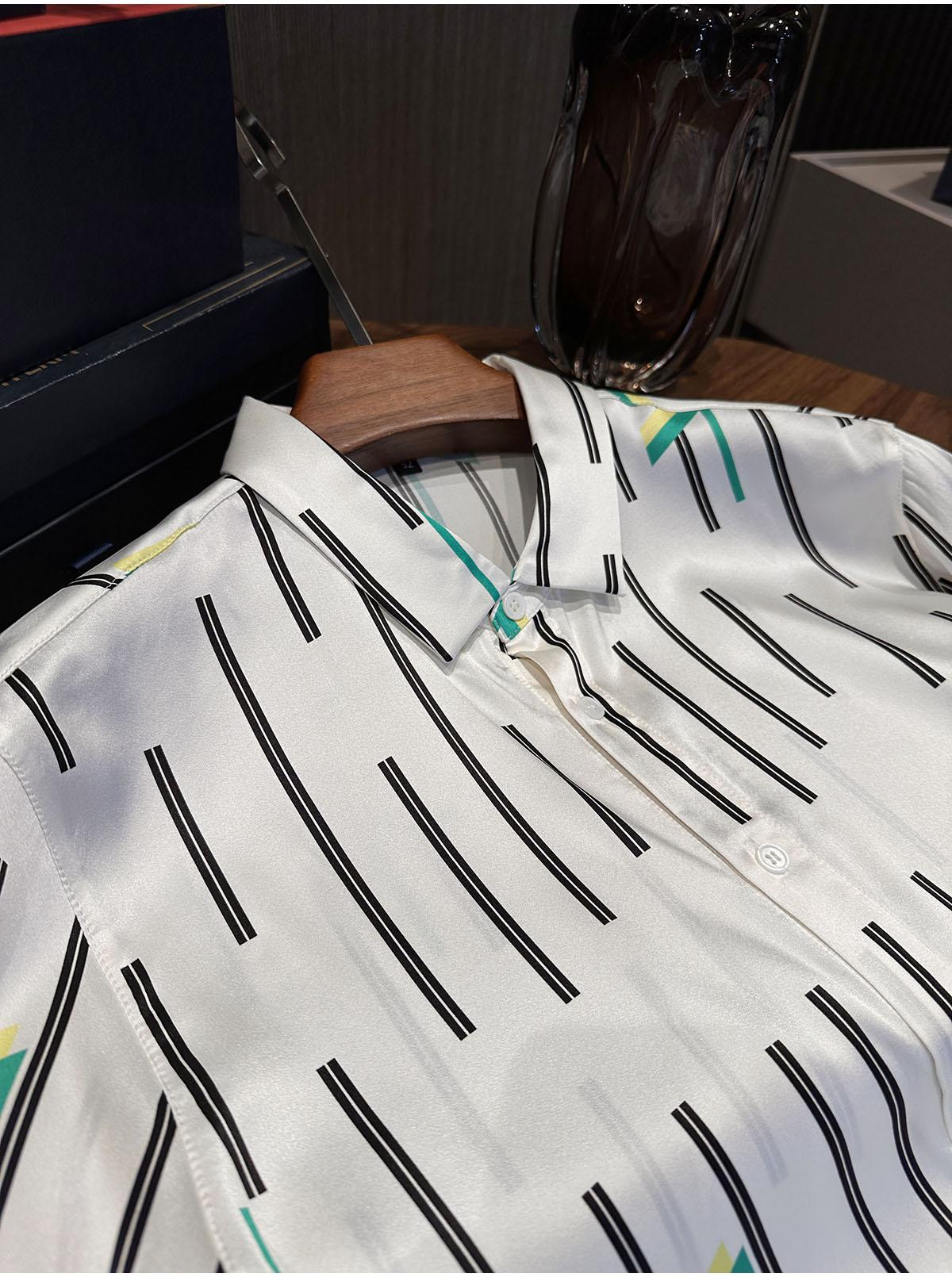 Men's High-end Silk Striped Contrasting Long Sleeved Shirt