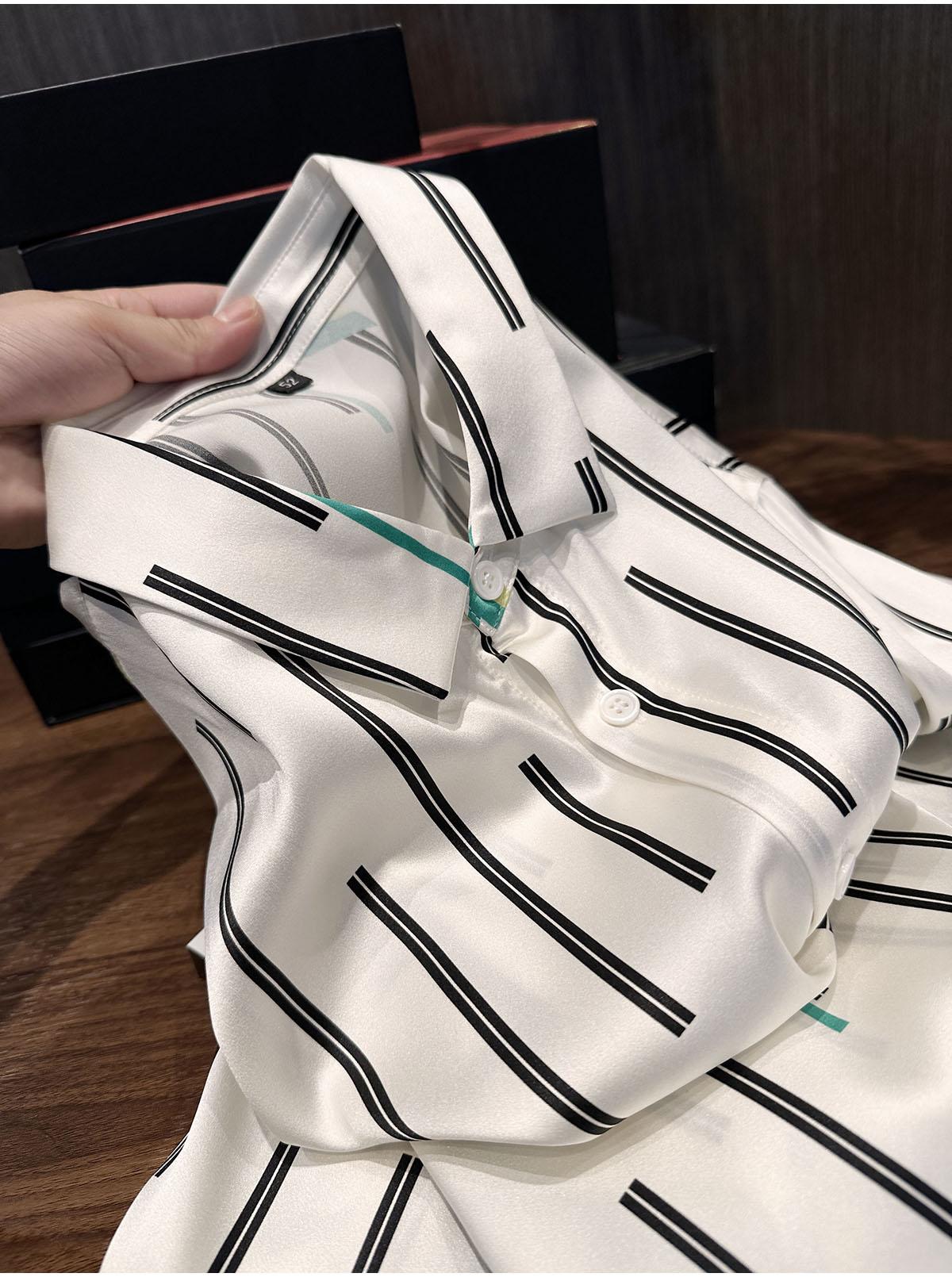 Men's High-end Silk Striped Contrasting Long Sleeved Shirt