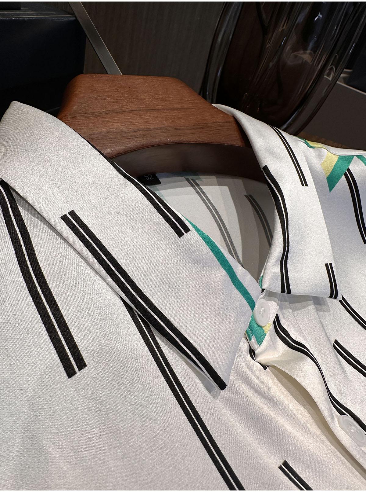 Men's High-end Silk Striped Contrasting Long Sleeved Shirt