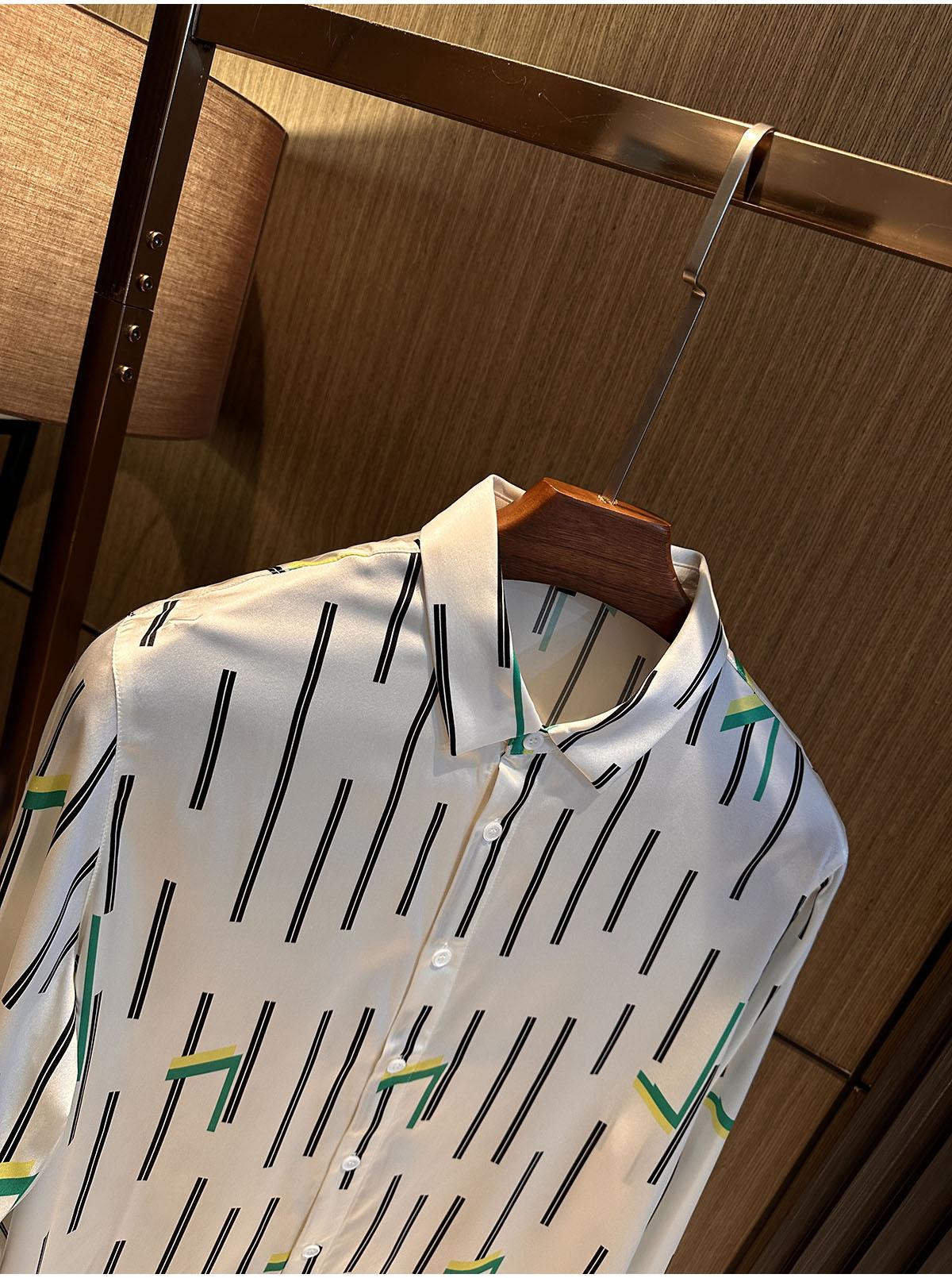 Men's High-end Silk Striped Contrasting Long Sleeved Shirt