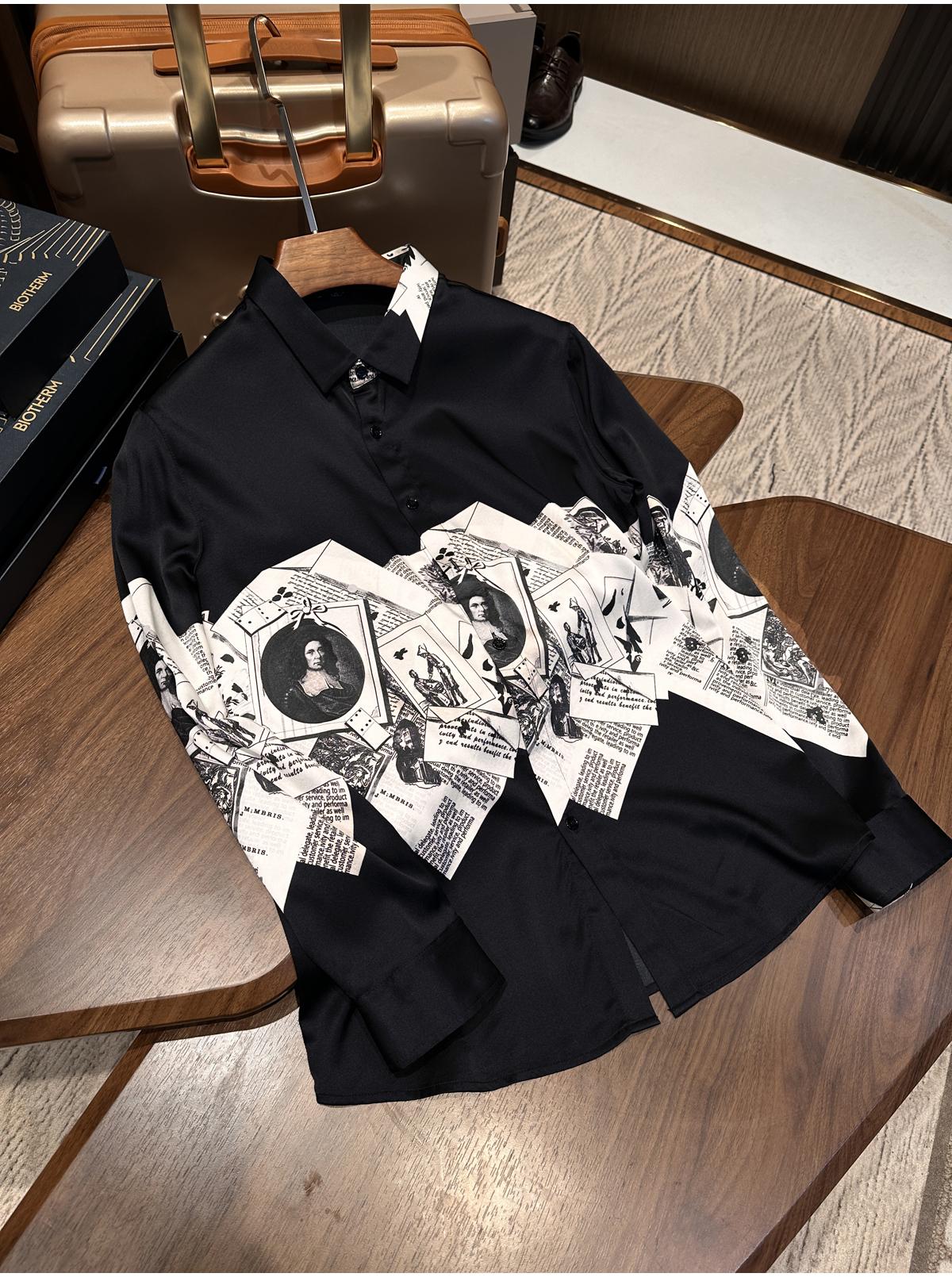 Men's High-end Silk Fashionable Printed Long Sleeved Shirt