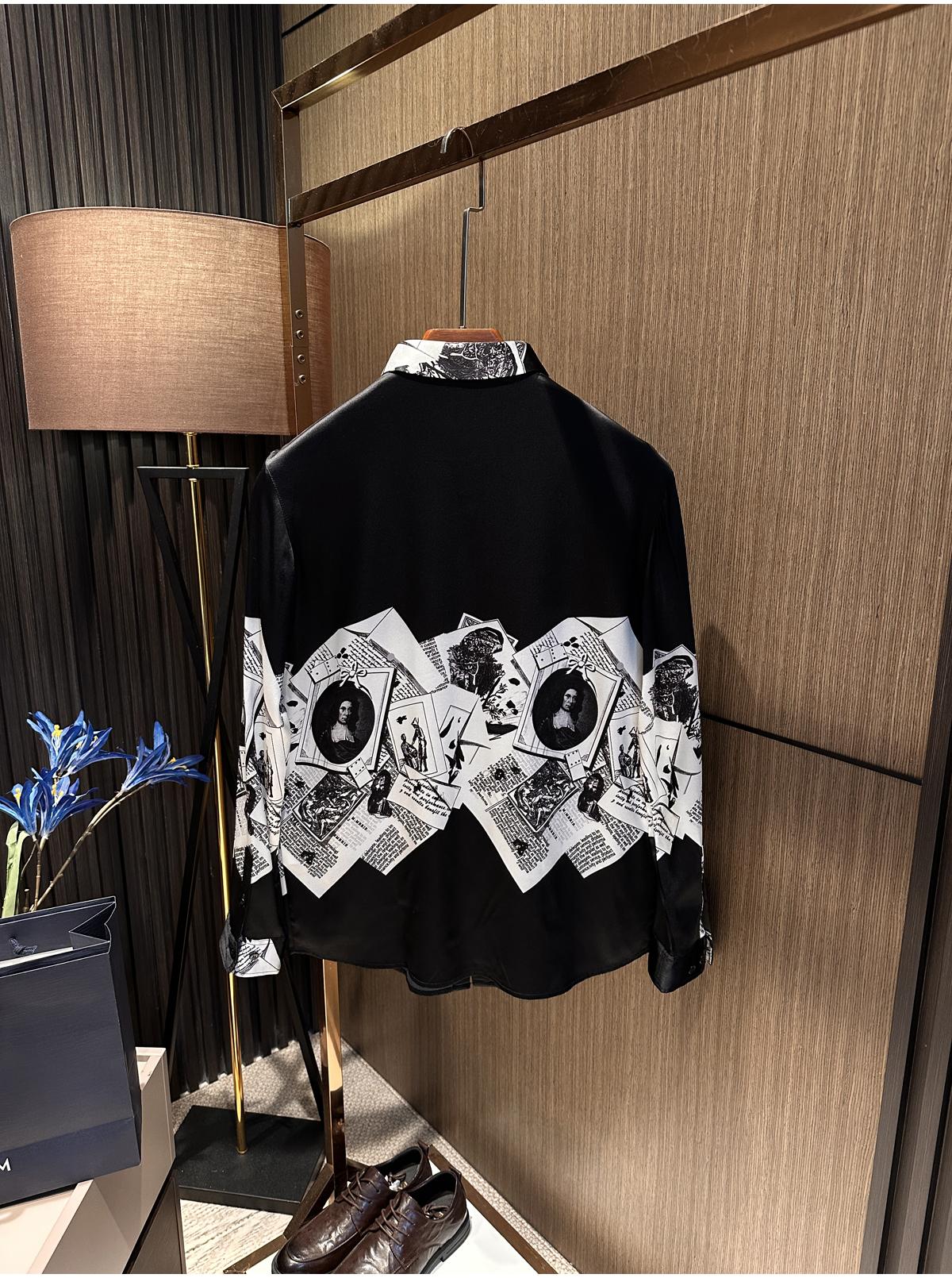 Men's High-end Silk Fashionable Printed Long Sleeved Shirt
