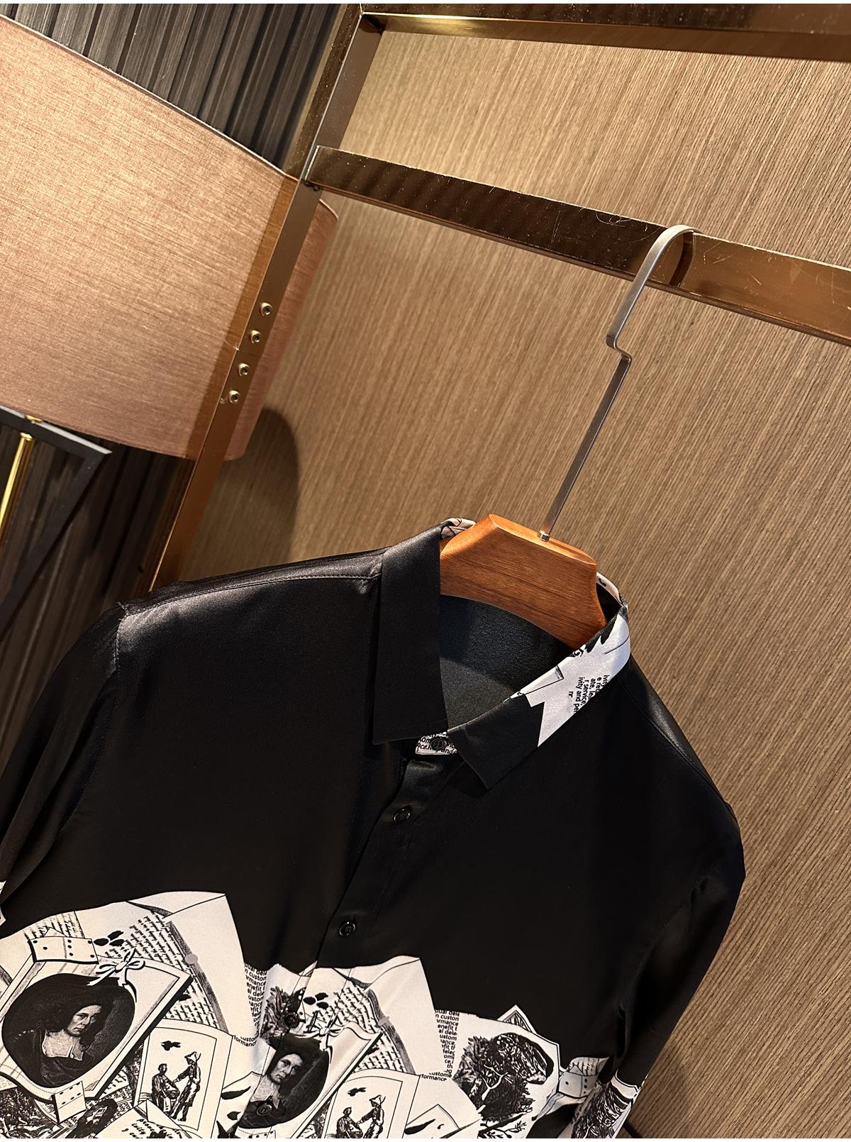 Men's High-end Silk Fashionable Printed Long Sleeved Shirt