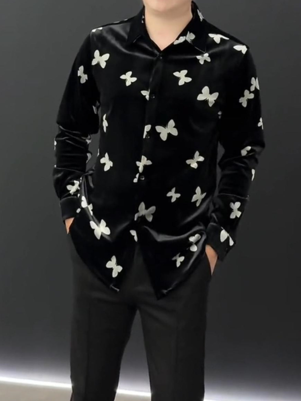 Men's Velvet Butterfly Long Sleeved Shirt