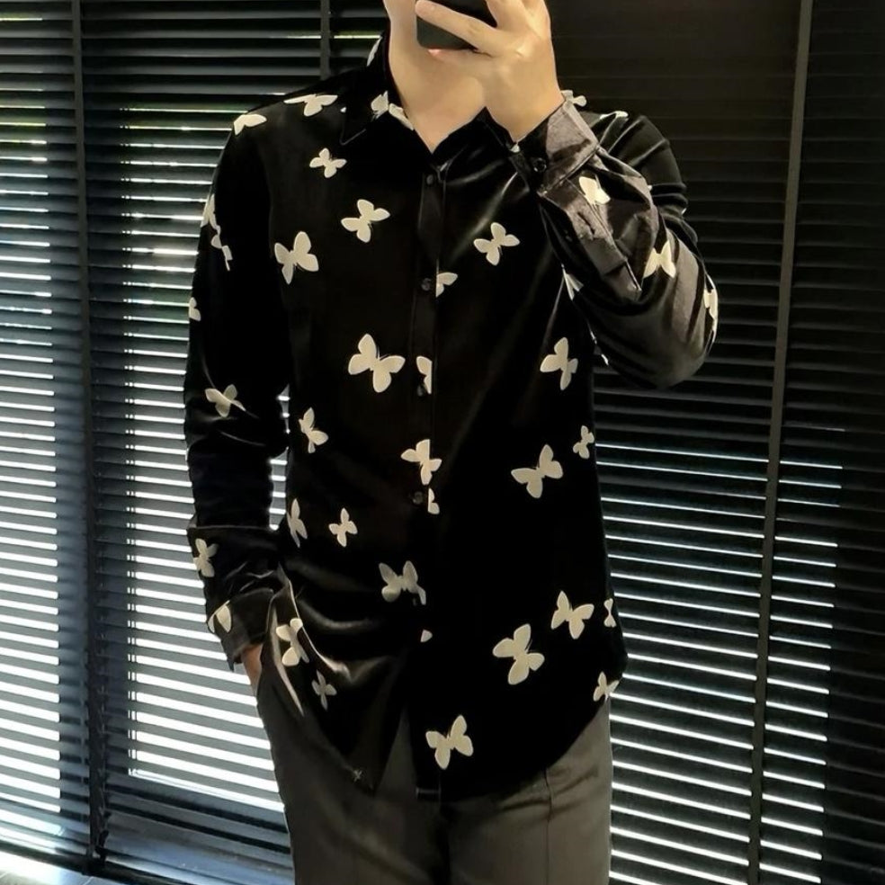 Men's Velvet Butterfly Long Sleeved Shirt