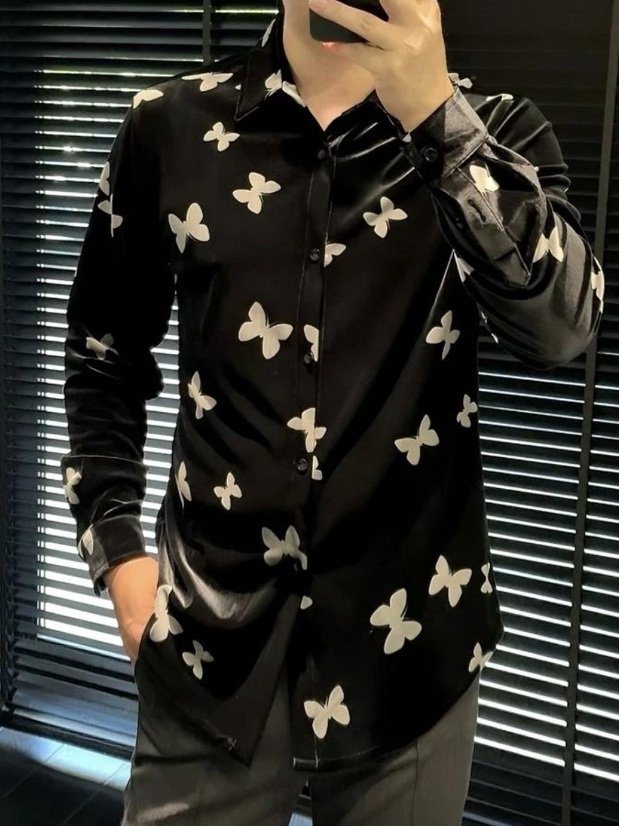 Men's Velvet Butterfly Long Sleeved Shirt