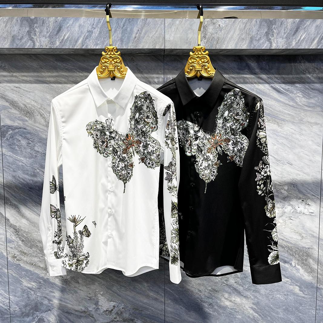 Men's Light Luxury Butterfly Embroidered Long Sleeved Shirt