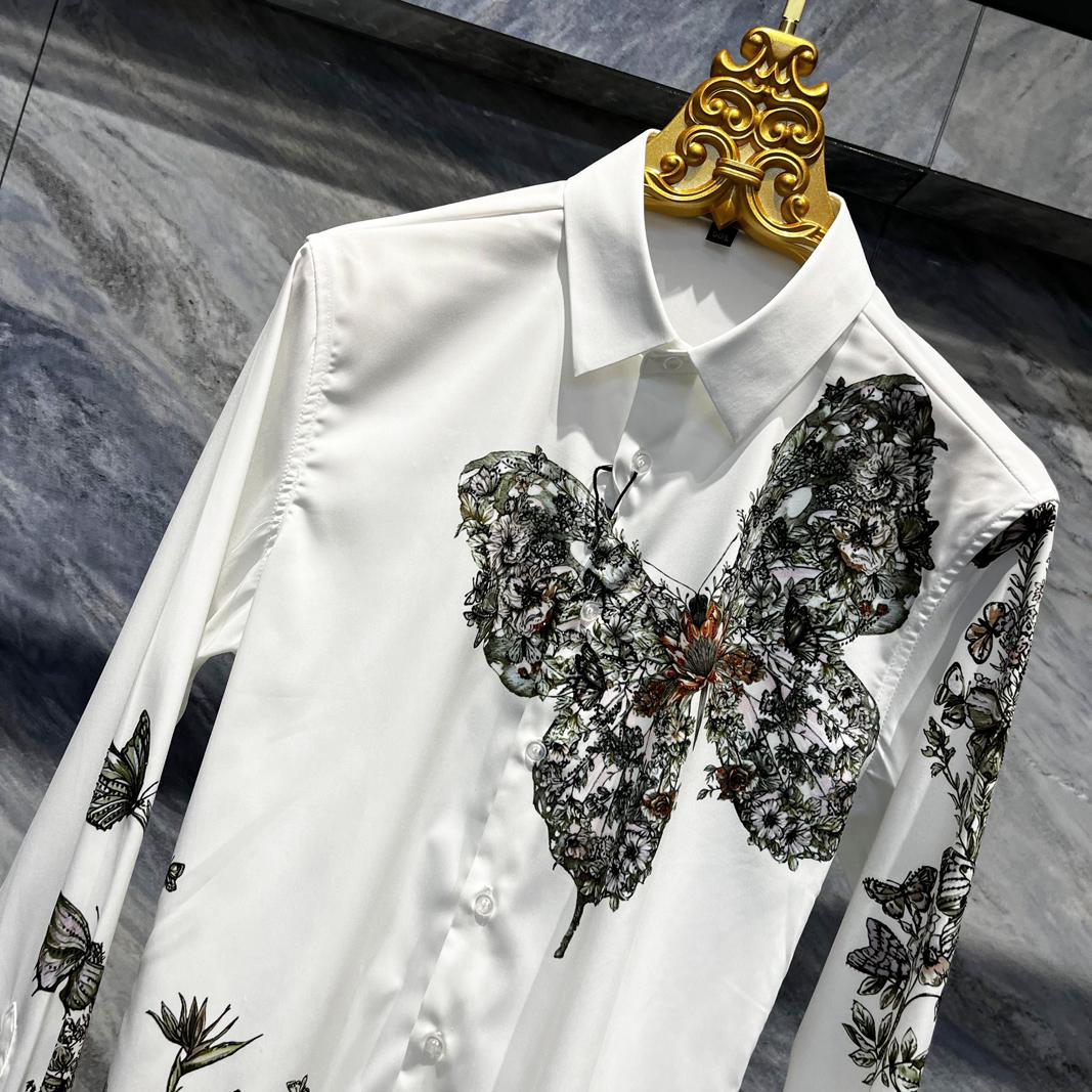 Men's Light Luxury Butterfly Embroidered Long Sleeved Shirt