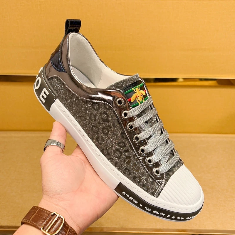 Men's Shiny Leopard Print Casual Shoes