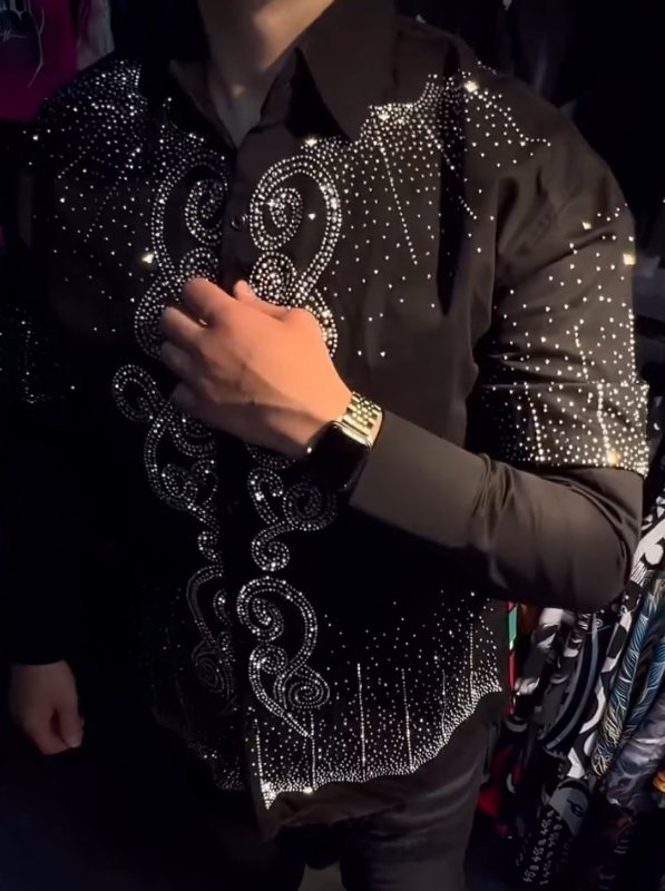 Men's Sparkling Diamond Totem Long Sleeved Shirt