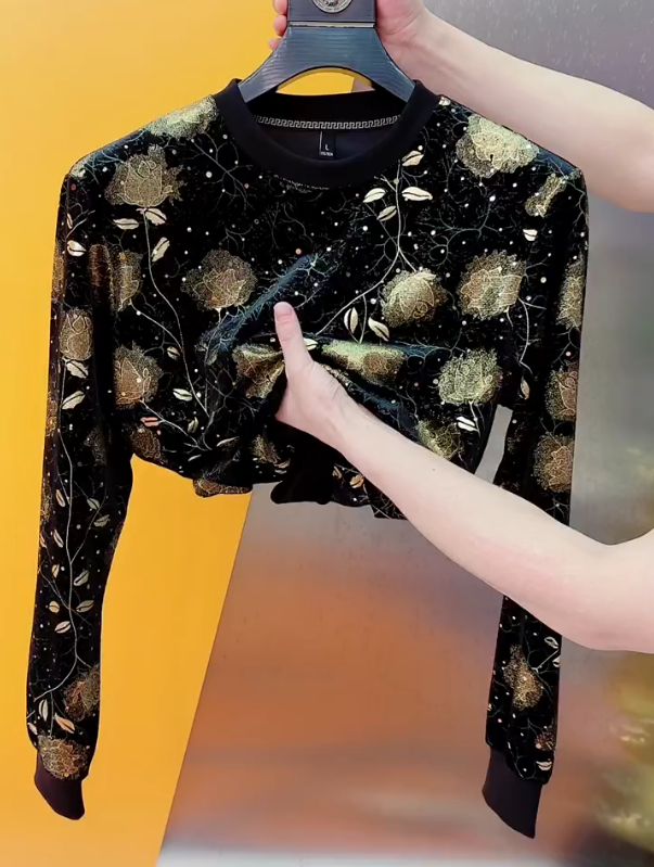 Men's Gold Flower Glitter Long Sleeved T-shirt