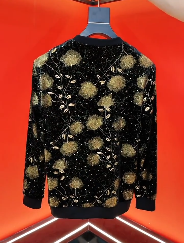 Men's Gold Flower Glitter Long Sleeved T-shirt