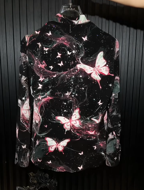 Men's Trendy Butterfly Sparkling Diamond Galaxy Long Sleeved Shirt