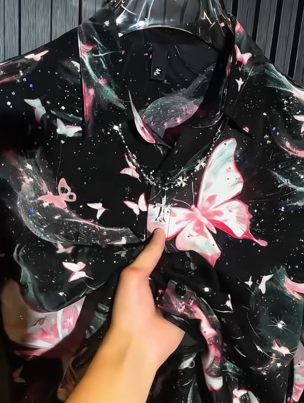 Men's Trendy Butterfly Sparkling Diamond Galaxy Long Sleeved Shirt