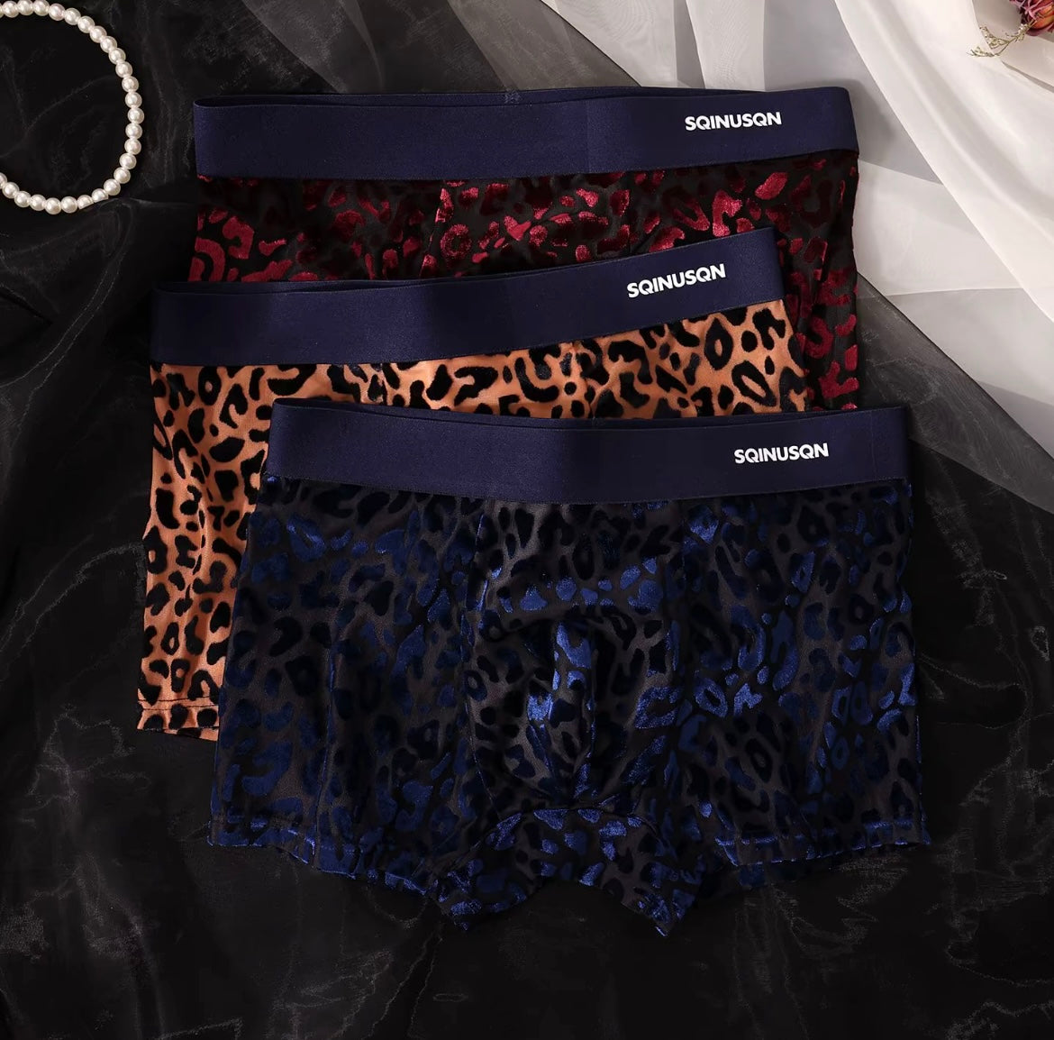 Men's Shiny Leopard Print Ice Silk Underwear