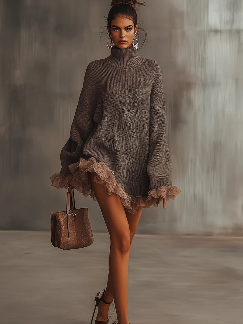 Cozy Lace Hem Sweater Dress