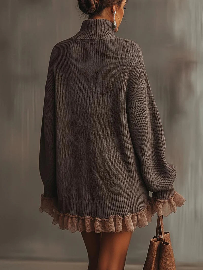 Cozy Lace Hem Sweater Dress
