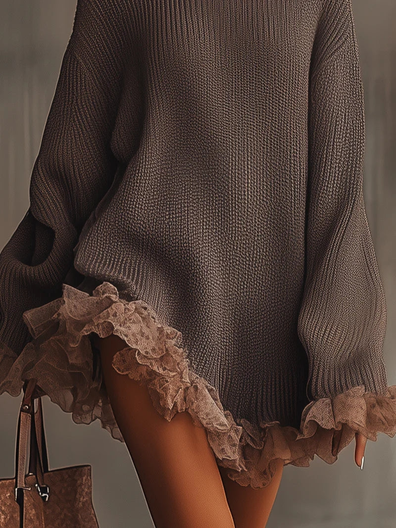 Cozy Lace Hem Sweater Dress