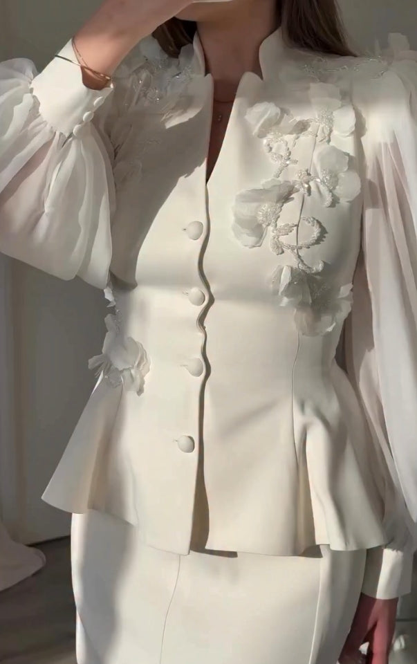 Elegant Ivory Floral Suit Set