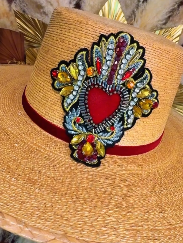 Hamsa Hand Embroidered Straw Hat