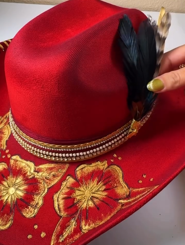 Red Floral Embroidered Cowboy Hat
